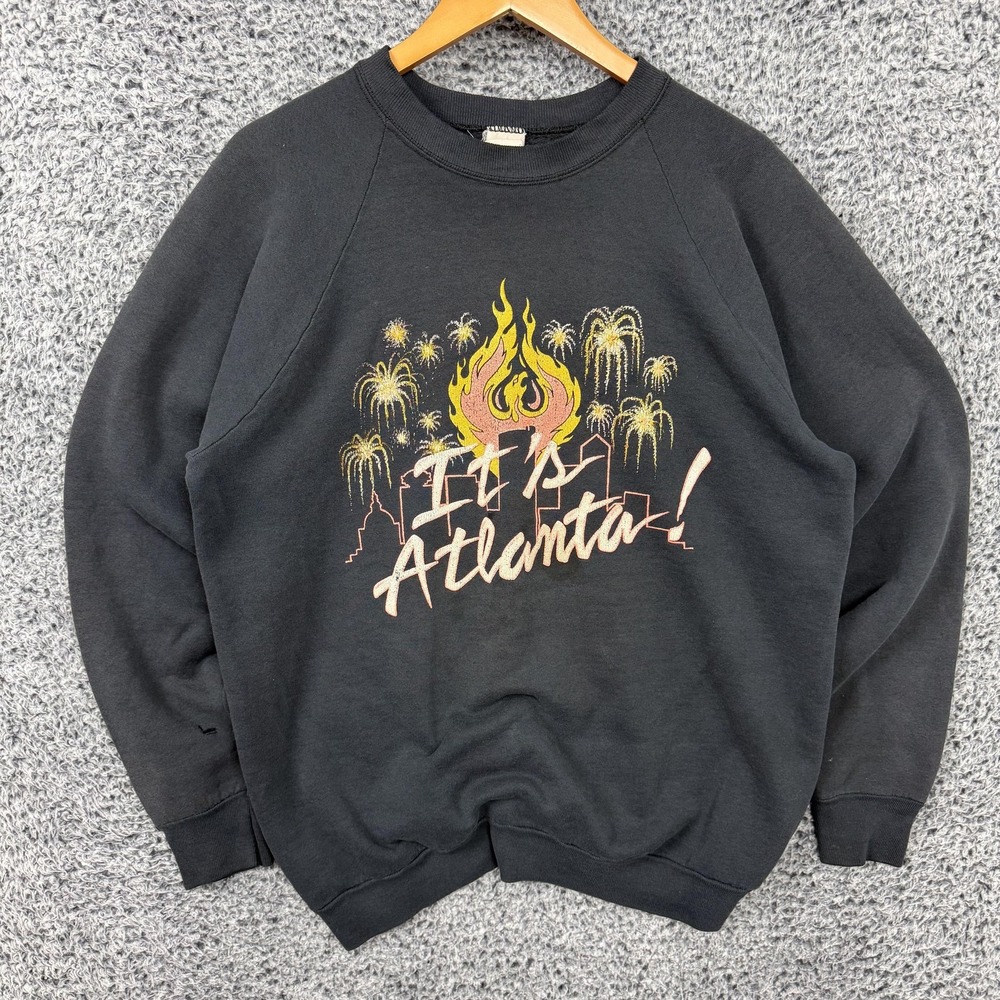 Vintage 80a Atlanta Sweatshirt Adult Large Black It's Atlanta Fleece Pullover L